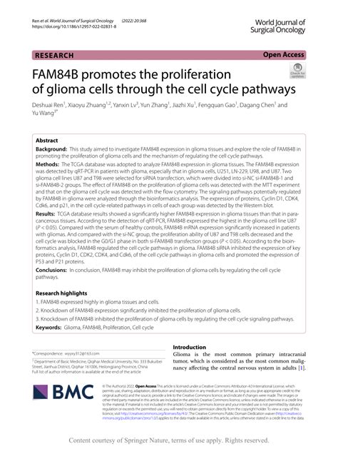 Pdf Fam B Promotes The Proliferation Of Glioma Cells Through The