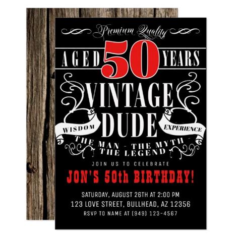 Vintage Dude Man Myth Legend Mens 50th Birthday Invitation Au