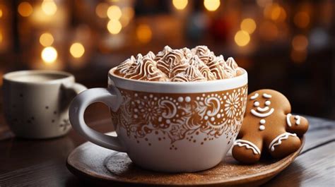 Premium AI Image Gingerbread Man In A Cup Of Hot Chocolate Or Cocoa