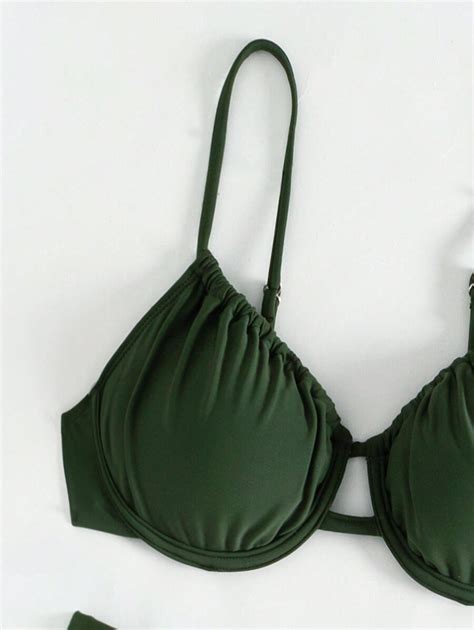 Shein Swim Basics Conjunto De Bikini Con Aros Y Pliegues Separados Para Damas Para El Verano Y