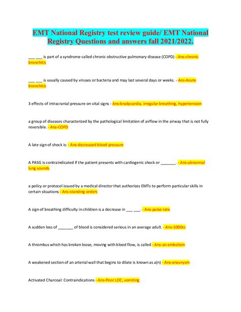 Emt national registry test review guide emt national registry questions