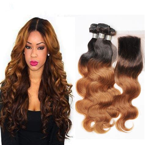 Ombre Brazilian Hair Body Wave With Closure Ombre Hair With Closure Lace Closure And Blonde