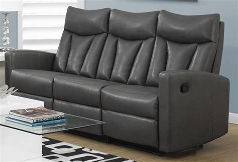 Gy Charcoal Gray Bonded Leather Reclining Sofa From Monarch