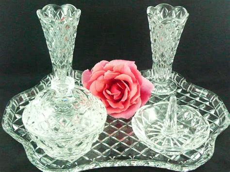 BOHEMIAN Czech Lead Crystal Glass Dressing Table Set -- Antique Price Guide Details Page