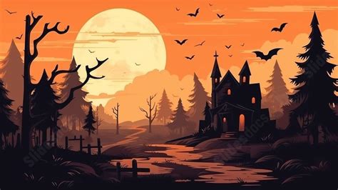 ハロウィーンのコウモリのいる城のイラスト PowerPoint の背景を無料でダウンロード - Slidesdocs