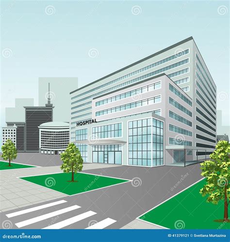 Hospital Building On City Background Stock Vector Illustration Of