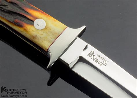 Bob Loveless Custom Knife Double Nude Logo Amber Stag Boot Knife With