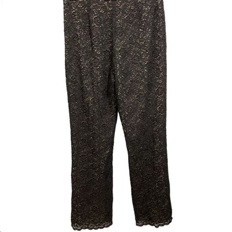 Jade Pants Jumpsuits Jade Melody Tram Black Beaded Lace Scallop Hem Nude Lined High Waist