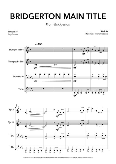 Bridgerton Main Title Arr Tiago Cordeiro Sheet Music Kris Bowers Brass Ensemble