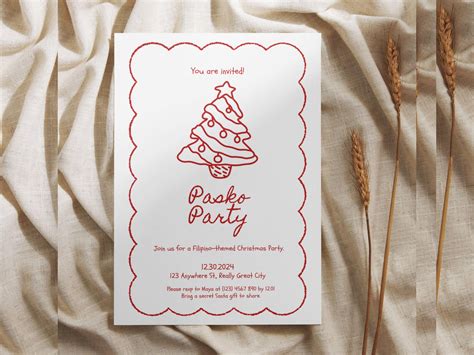 Hand Drawn Pasko Party Filipino Christmas Invitation Paskong Pinoy