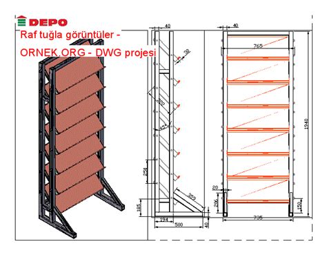 Proje Sitesi Raf tuğla görüntüler Autocad Projesi