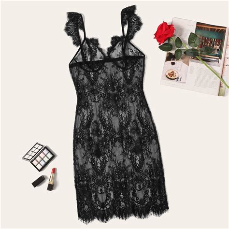 Women Lace Trim Velvet Lingerie Set Sexy Sleepwear TD Mercado