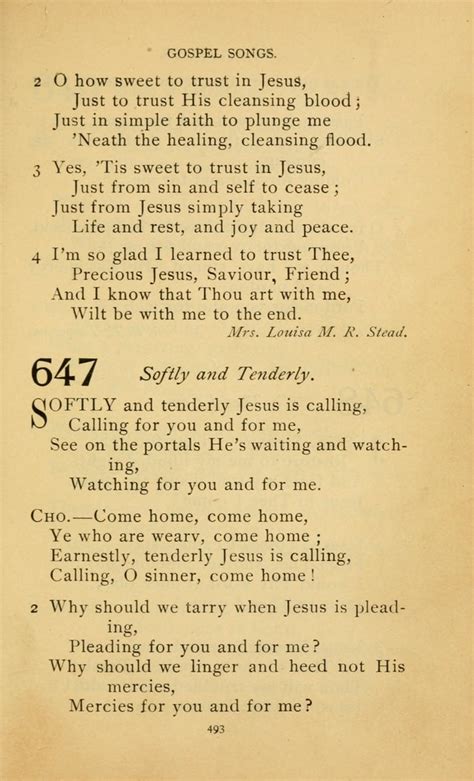 hymn book   united evangelical church  softly  tenderly