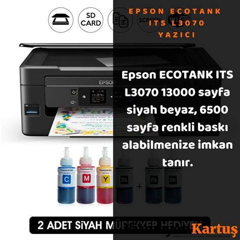 Epson Ecotank ITS L3070 13000 sayfa siyah beyaz, 6500 sayfa renkli ...