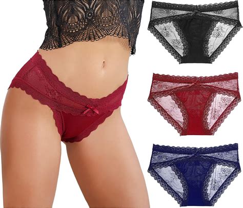 LEVAO 3 Pack Sexy Underwear For Women Invisible Cheeky Hipster Lace Bikini Panties S At Amazon