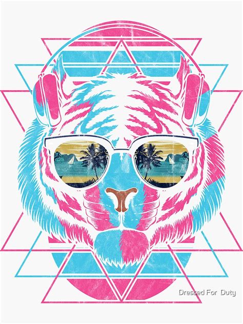 Year Of Tiger Sunglasses Vintage Retro Vaporwave Beach Sticker By Kdiamond1 Redbubble