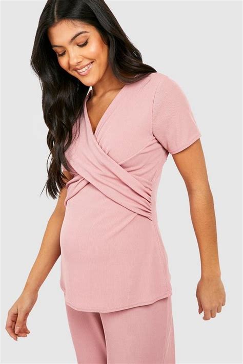 Nightwear Maternity Rib Wrap Nursing Pyjama Trouser Set Boohoo