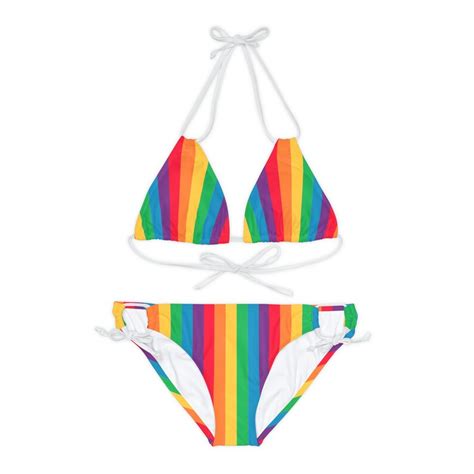 Strappy Bikini Set Bright Rainbow Bikini Bathing Suit Gay Pride Pride Lgbtq Rainbow Lgbt