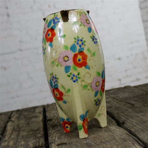 Japanese Art Deco Lusterware Vase Floral With Gold Accent Circa S