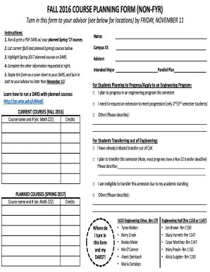 Fillable Online Engr Wisc Fall Course Planning Form Non Fyr