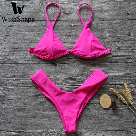 Sexy Brazilian Thong Bikinis Push Up Swimwear Women Pink High Cut Bikini Set Low Waist