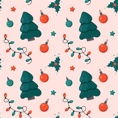 Premium Vector Christmas Seamless Pattern With Christmas Tree And Decor