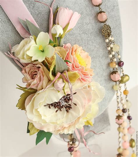 длинное колье МАЙСКОЕ УТРО | Цветы своими руками, Украшения, Розовый кварц