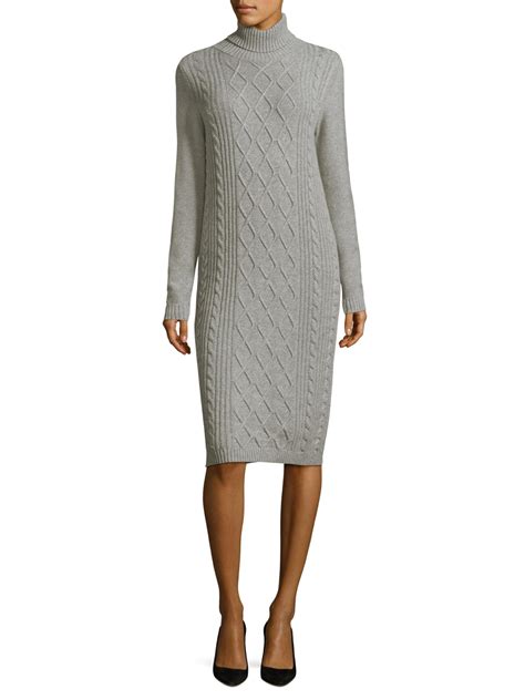 Lyst Peserico Cable Knit Turtleneck Sweater Midi Dress In Gray