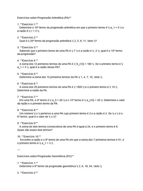Lista De Exercícios De Pg Com Gabarito