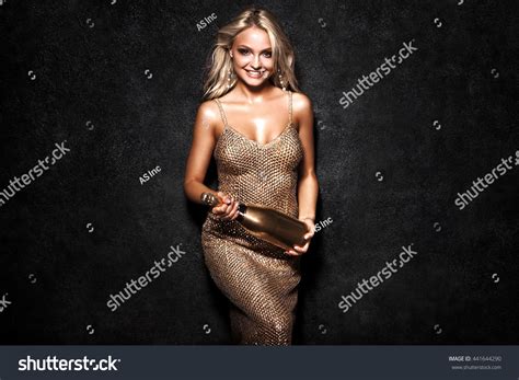 Beautiful Sexy Blonde Woman On Black Stock Photo 441644290 Shutterstock