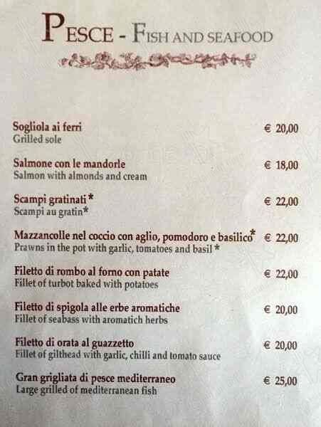 Menu At Hostaria Antica Roma Restaurant Rome Via Appia Antica