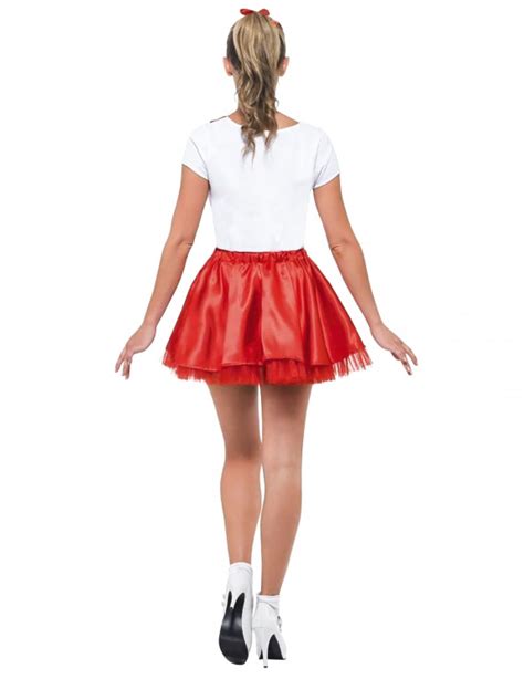 Grease Damenkost M Cheerleaderin Sandy Faschings Verkleidung Rot Weiss