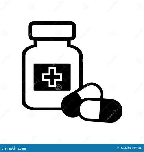 Botella Y P Ldoras De La Medicina Icono Blanco Y Negro Ilustraci N Del