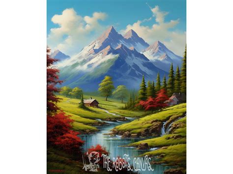 Mountain Majesty: A Bob Ross-inspired Digital Download of a Serene ...