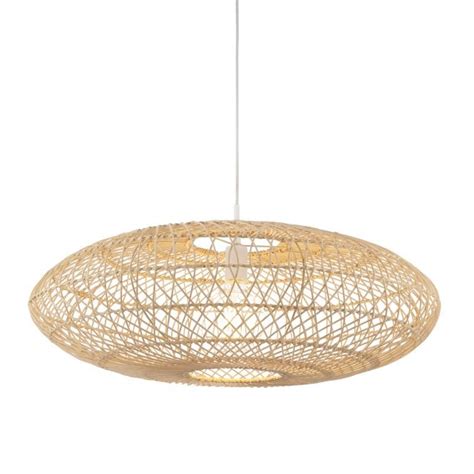 Weave Large Oval Ceiling Pendant In Natural Rattan And Gloss White