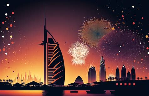 Premium AI Image | Fireworks in dubai with a burj khalifa in the background