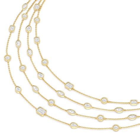 layer multi shape bezel station necklace kt yellow gold lab