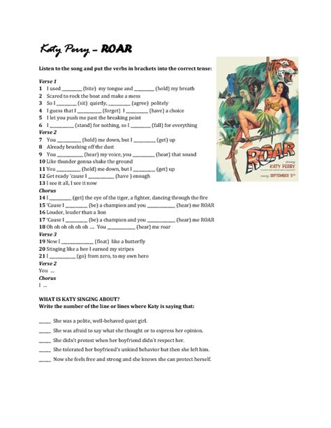 Song Worksheet: Roar by Katy Perry