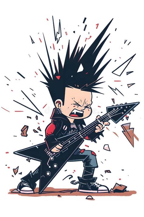An Animated Rock Star Plays Electric Guitar With Dynamic Energy And