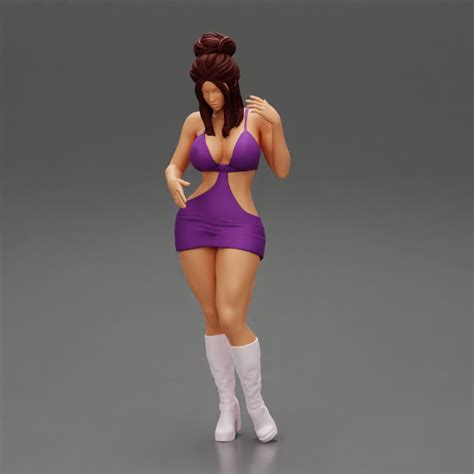 3D Printable Hot Woman In Sexy Dress With Bun Hairstyle By 3DGeschaft Miniatures Figures