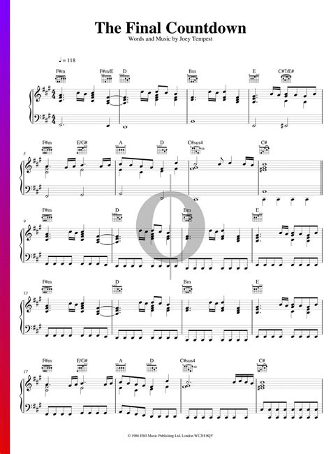 Final Countdown Sheet Music Cello