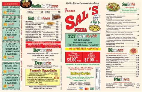 Italian Pizza Restaurant Menu | Hudson, Fl | Famous Sal's Pizza and Italian Eatery