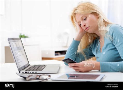 Lazy Blonde Woman Doesn T Want To Work Stock Photo Alamy