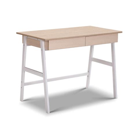 Metal Desk with Drawer - White with Oak Top | Complete Storage Solutions