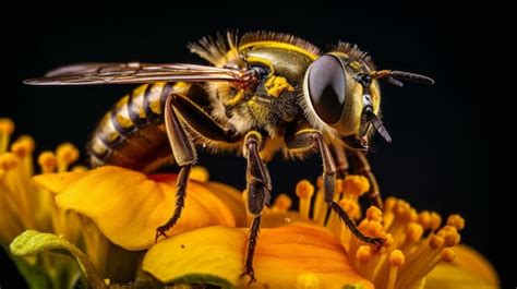 Foto Macro De Uma Abelha Sentada Em Flores Close Macro Extremo De Um