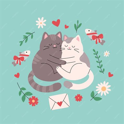Gatinhos Desenhos Fofos Casal - Dois gatos fofos apaixonados se abraçando casal de gatinhos românticos ...
