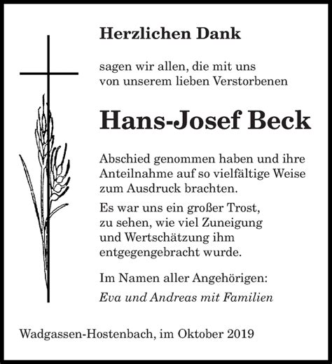 Traueranzeigen Von Hans Josef Beck Saarbruecker Zeitung Trauer De