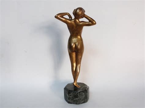 Proantic Gilt Bronze Sculpture Louis Oury Female Nude Art Nouveau Art