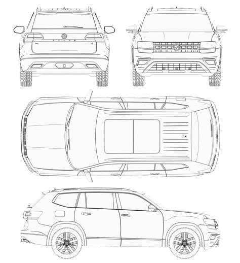 Volkswagen Atlas SEL 2018 Blueprint - Download free blueprint for 3D