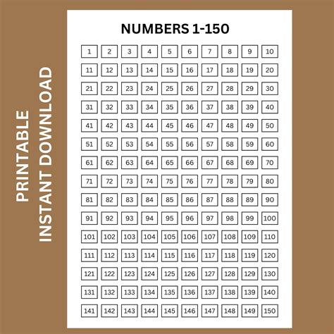 Números De 1 A 150 Para Imprimir Pdf - Tabla de números del 1 al 150 / Números del 1 al 150 para imprimir ...